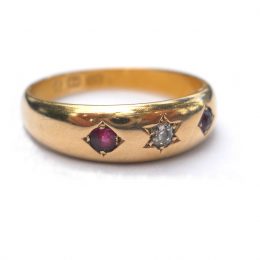 Heavy Victorian ruby and diamond 18ct gold gypsy ring