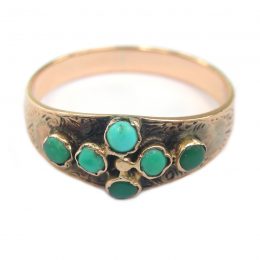 Victorian turquoise cabochon chased 15ct gold dress ring