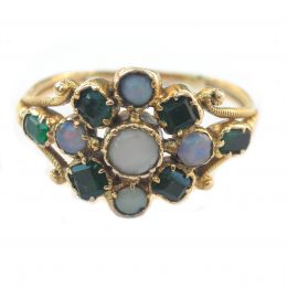 Exceptional Victorian opal and emerald 18ct gold ring