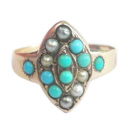 Victorian turquoise and seed pearl 15ct gold ring