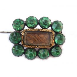 Rare Georgian foiled green paste hair work mourning brooch