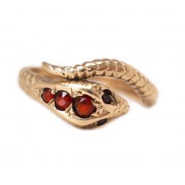Garnet set 9ct gold snake ring