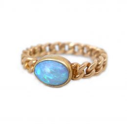 Antique European blue opal 14ct gold chain ring