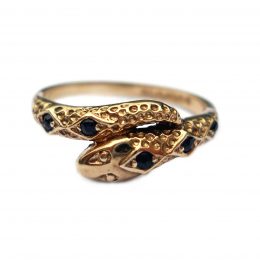 Sapphire set 9ct gold snake ring