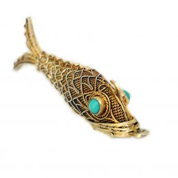 Chinese silver gilt vinaigrette articulated fish pendant