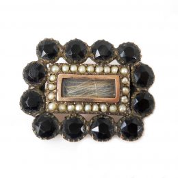 Georgian French jet and seed pearl rose gold mourning brooch
