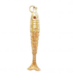 Synthetic ruby eyes 9ct gold articulated fish pendant