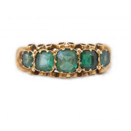 Victorian five stone emerald 12ct gold ring circa 1880