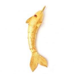Extremely fine 22ct gold articulated fish, ruby cabochon eyes