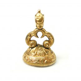 Gold fob seal with green hard stone terminal engraved Dove of Peace