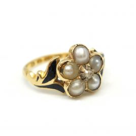 Diamond and pearl enamelled mourning ring