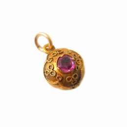 Antique 15ct gold button back amethyst charm